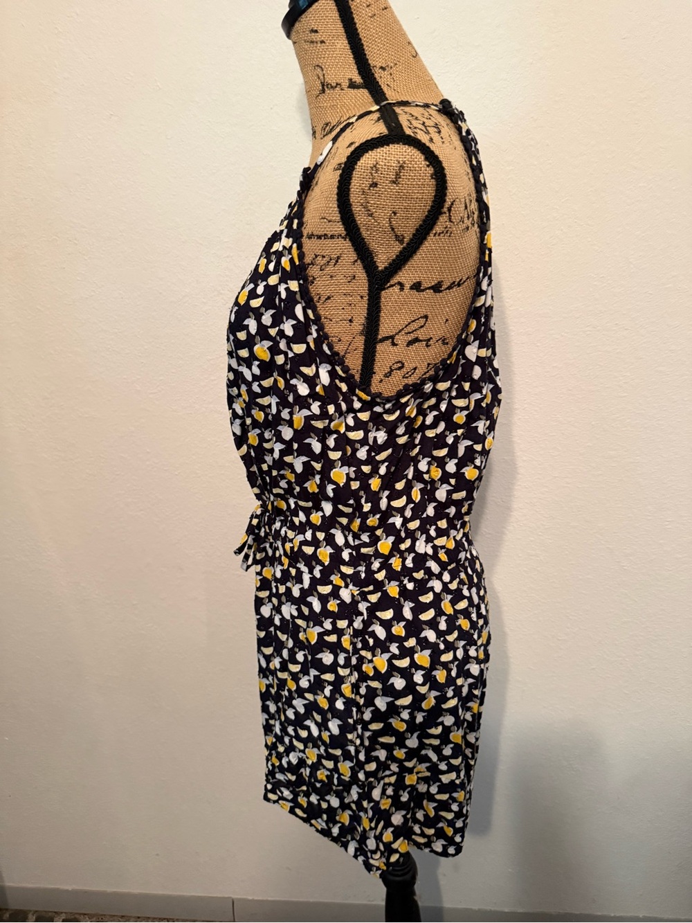 LOFT lemon print black romper with halter straps size Large petite - Picture 5 of 10
